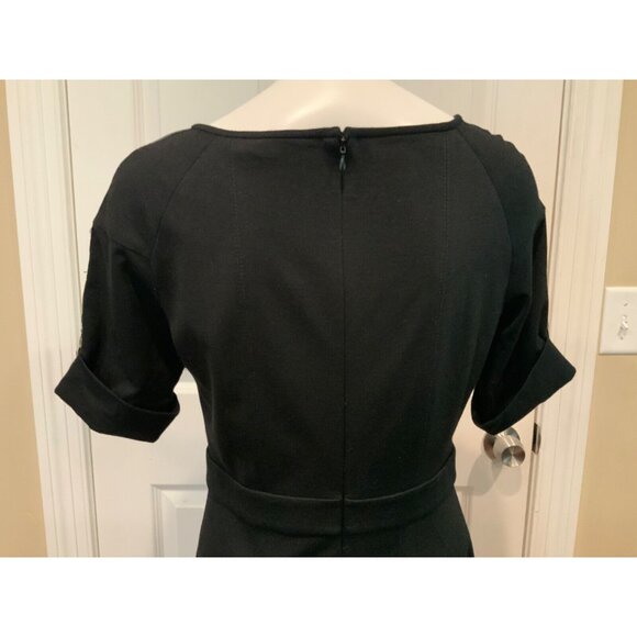 Cynthia Steffe Black Shift Dress W/Faux Leather Pockets,  Size 8 - Picture 7 of 8